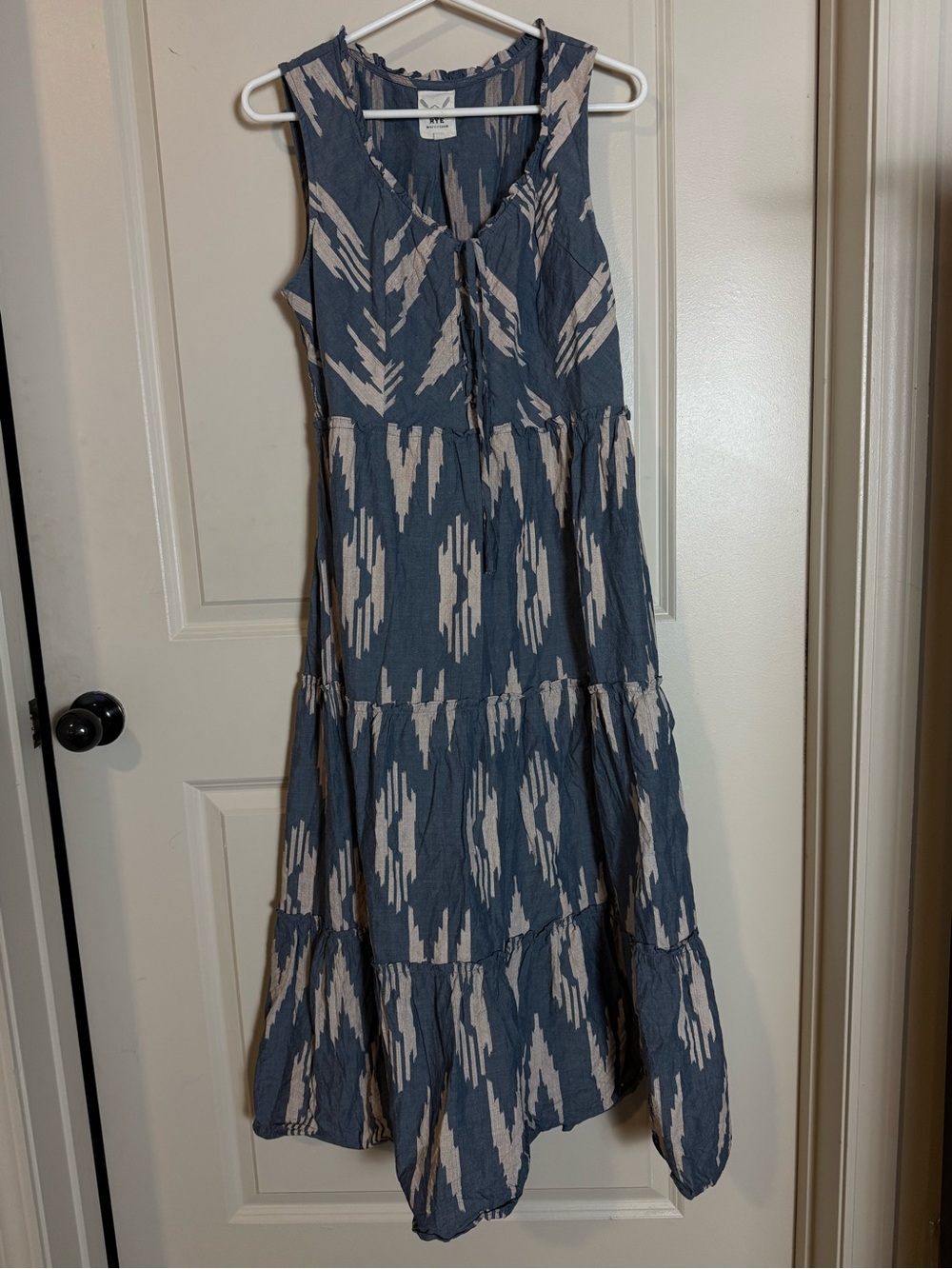 Sleeveless Blue Ikat Tiered Maxi Dress - Cotton & Rye